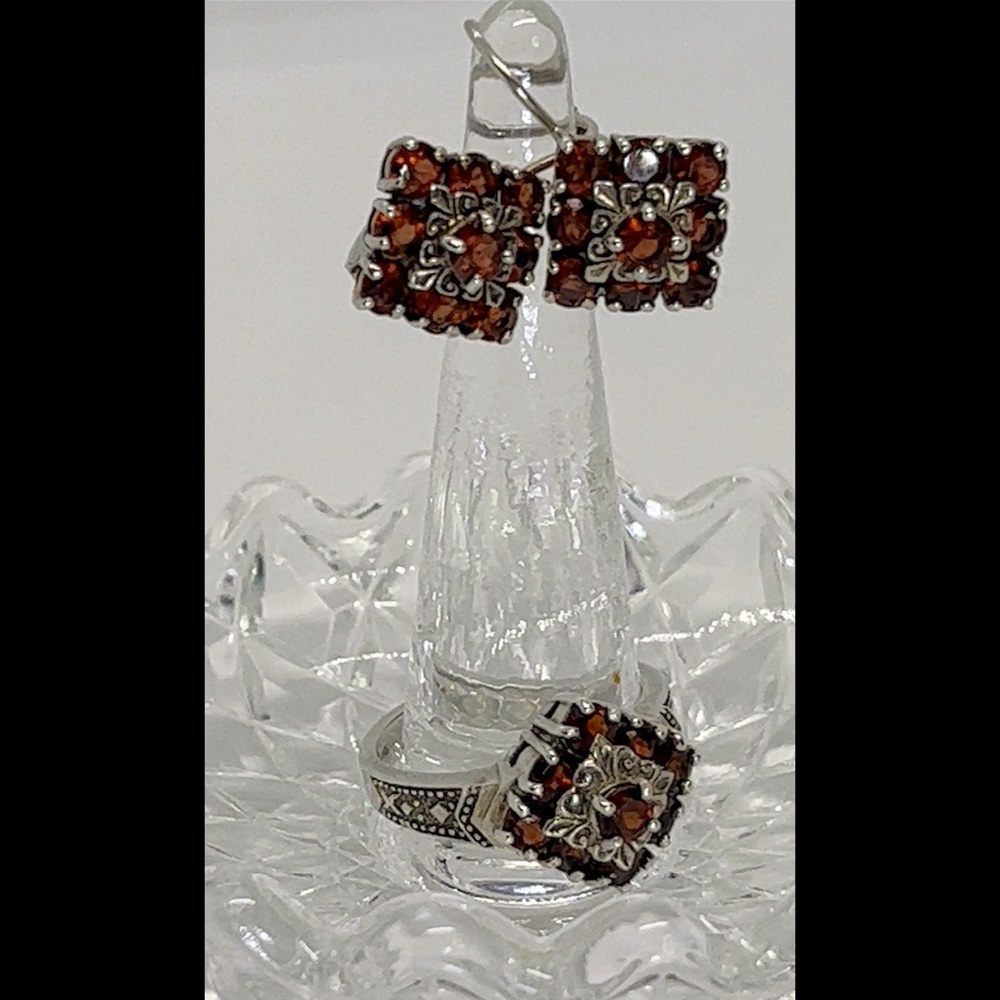 925 Sterling Silver Rubellite Tourmaline Ring & Matching Earrings - Picture 5 of 10